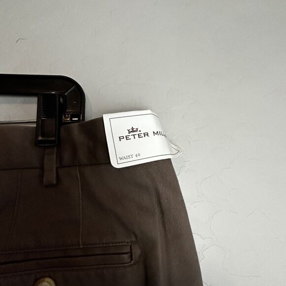 Peter Millar Pants Mens 42 Raleigh Performance In Espresso Brown Straight Leg - Picture 8 of 10